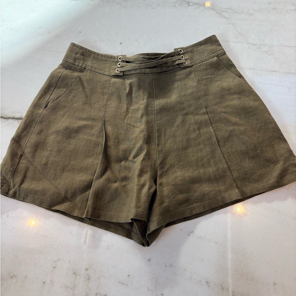 Guess Olive Green Linen Women's Shorts